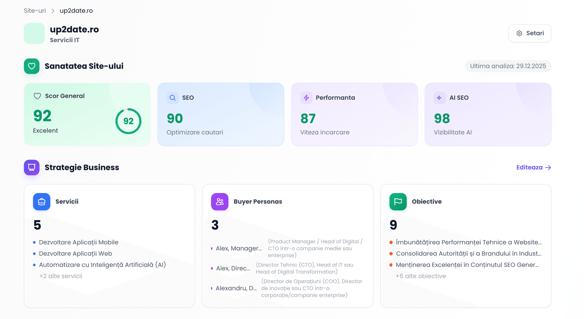 UP2DATE Growth - Platformă de growth marketing și analytics