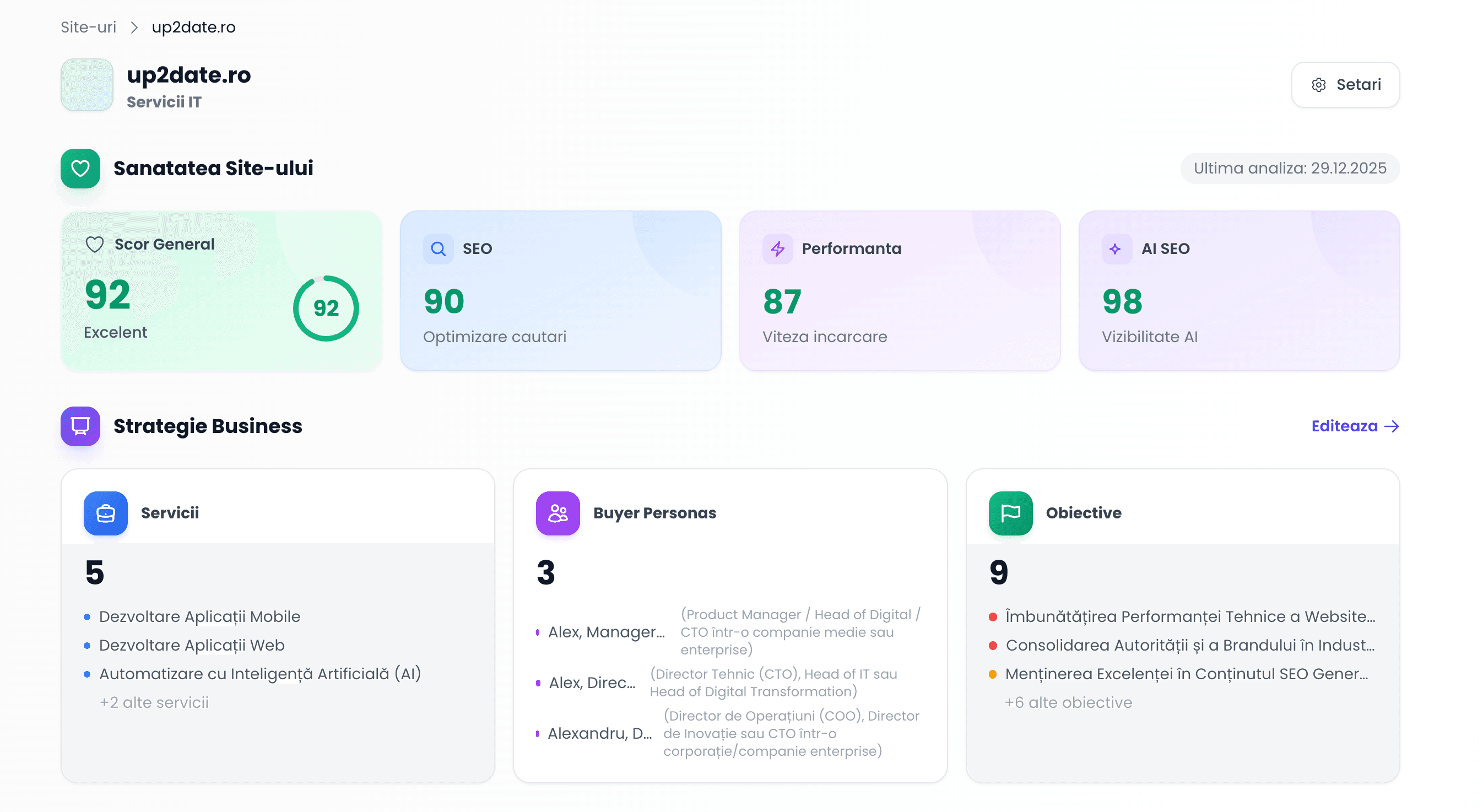 UP2DATE Growth - Platformă de growth marketing și analytics
