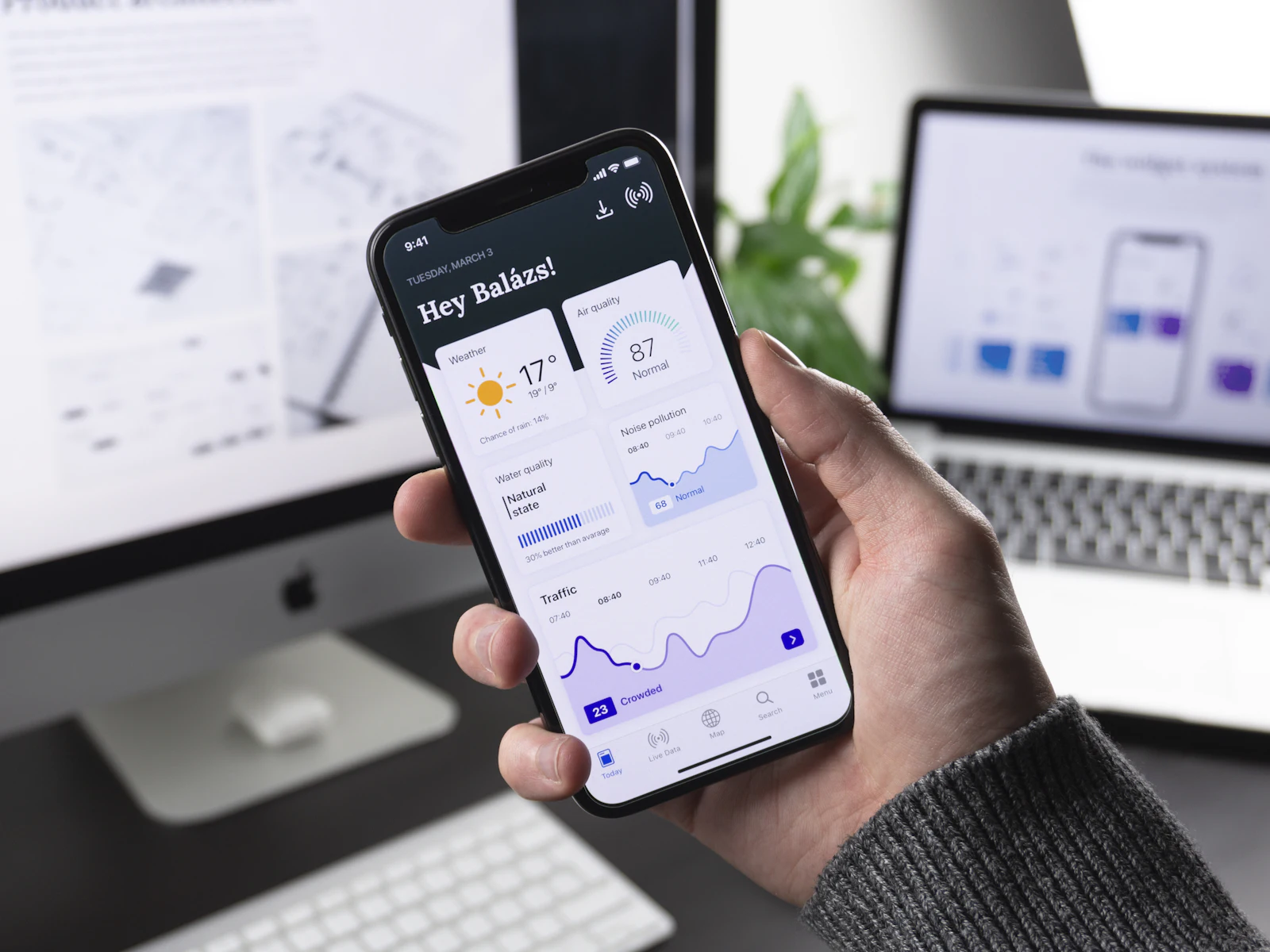 Smartphone on a workbench during mobile app development